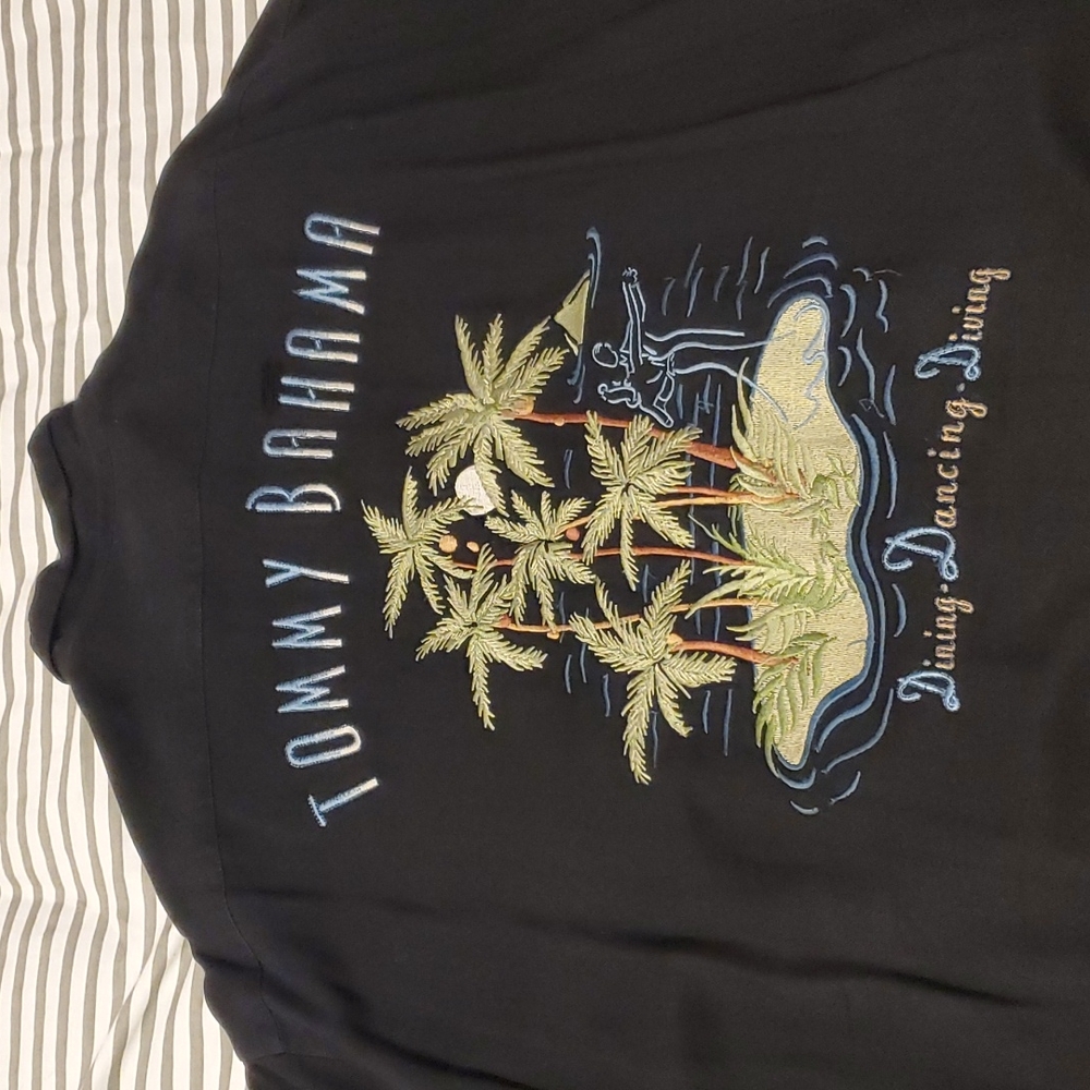 Tommy Bahama Mens Short Sleeve Shirt, 100% Silk, Black, XL